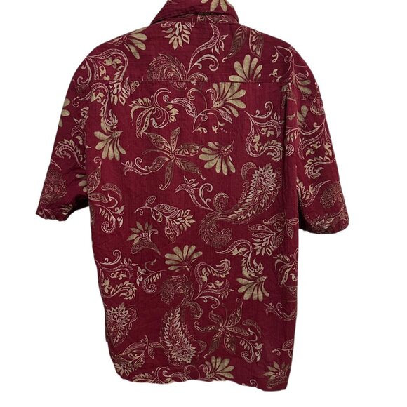Caribbean Men’s Large Maroon Leaf Print Short Sleeve Shirt 2000s Cotton Blend - Picture 4 of 12